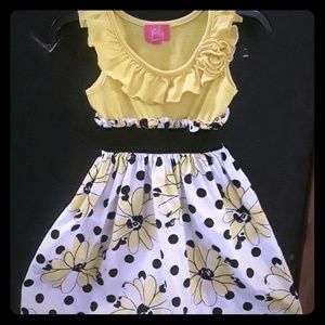 3T Yellow Flower and Polka Dot Dress